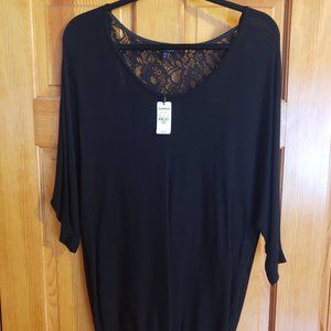 EXPRESS women's black sweater with lace detail.
